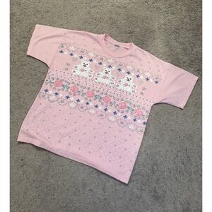 RARE VTG 80s 90s Single Stitch Spumoni Pink Teddy Bear Graphic Tee Womens L Fit